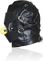 Vista 3 de Máscaras con cordones ahuecados para la boca, máscaras de cuero suave con capucha para la cabeza con los ojos vendados para cosplay.