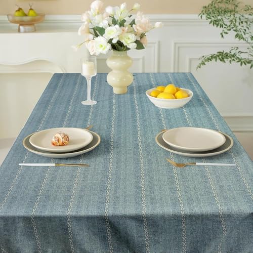 Image of Cortina Tablecloth for Dining Table Waterproof Table Cover, Cotton Linen Fabric Rectangle Tablecloth (Boho-Blue, 4 Seater)