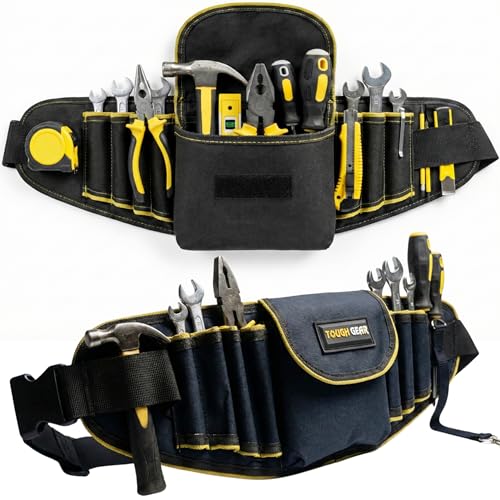 Image of TOUGH GEAR 2.0 Pro Series Heavy Duty Tool Belt Waist Bag 600x145x50 mm, Durable Oxford Polyester Multi-Pocket Tool Storage Pouch with Adjustable Belt for Electrician, Technician & Repair Work.