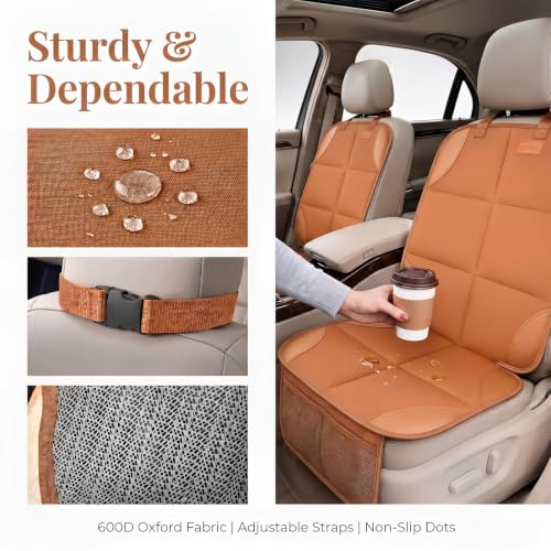 Image of SMART ELF Car Seat Protector 2-Pack, Thick Padding Cushion (Dark Brown) | Baby and Pets for Child Car Seat with Thicily Padded and Non-Slip Backing Mesh Pockets, Universal Size - Sedan SUV Truck