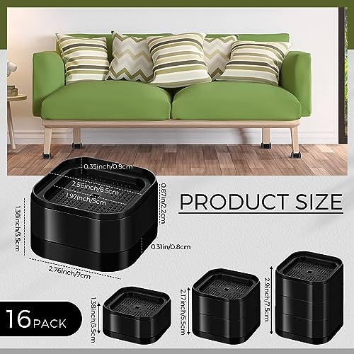 Ecally 16 Pack Furniture Risers Adjustable Bed Risers Desk Leg Risers 1.38" Stackable Heavy Duty Bed Lifts Risers Square Bed Raising Blocks for Mattress Table Leg Desk Chair Couch Sofa Dorm (Black)