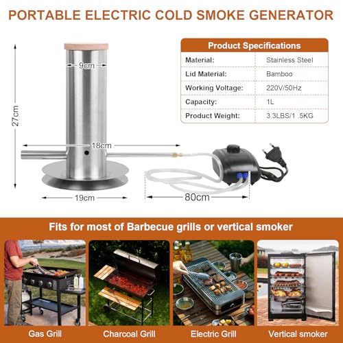 Kaltrauchgenerator aus Edelstahl, Raucherzeuger für Räucheröfen Smoker mit Pumpe, Edelstahl Kaltrauchgenerator für Räucherofen Kaltraucherzeuger Smoker Raucherzeuger Räuchern BBQ