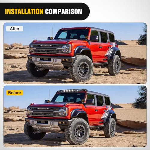 Image of Nilight Windshield Frame Cover for 2021-2026 Ford Bronco 2 /4 Door | with light for 2021 2022 2023 2024 2025 2026 Accessories Roof Sun Visor Cowl Body Armor with 4 x LED Lights Black