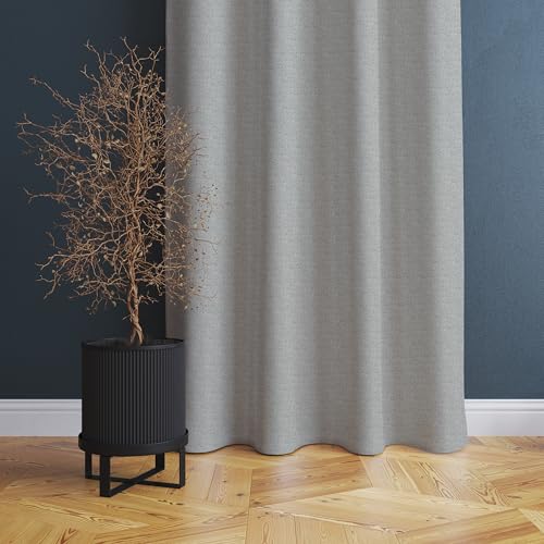 Image of LINENWALAS 100% Blackout Curtains for Door - Set 2 Panels Linen Texture with Geometric Floral Pattern Complete Light Blocking with Thermal Insulated, Nose Reducing Backing (Timberwolf Grey, 7FT)
