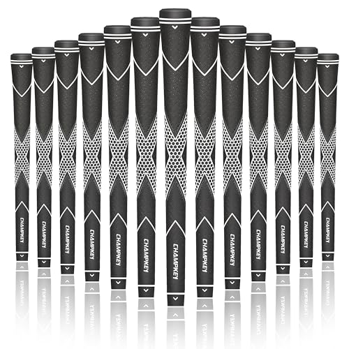 CHAMPKEY Premium Rubber Golf Grips 13 Pack | High Traction and Feedback Rubber Golf Club Grips - Choose No/All Repair Kits (Black&White (Not Including Kits) Oversize)