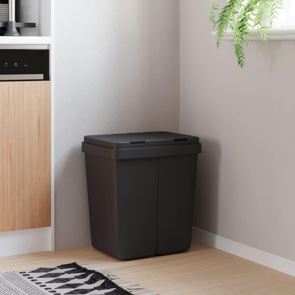 vidaXL Poubelle double anthracite 2x25 L, poubelle de cuisine double, bac de recyclage double, poubelle à deux compartiments