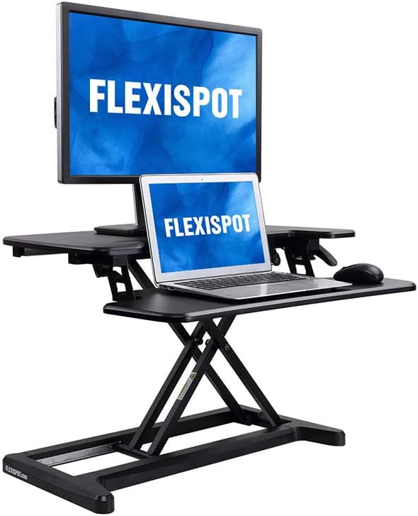 FLEXISPOTMotorized Standing Desk Converter Wide Electric Stand up Desk Riser for Monitor and Laptop,Black Height Adjustable Desk for Home Office (صغير)