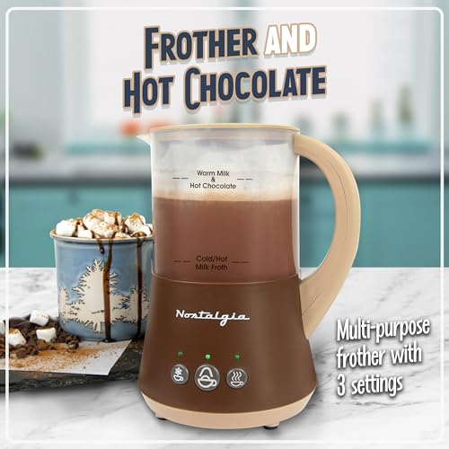 Image of Nostalgia 32 Oz Frother and Hot Chocolate Maker, Warm or Cold Milk Foam, Includes Cocoa Bomb Mold, for Coffees, Lattes, Cappuccinos, Brown