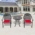 aphrophina Outdoor Comfort with 3-Piece Cast Aluminum Furniture Set, Includes Cushions in Random Colors, Black Frame