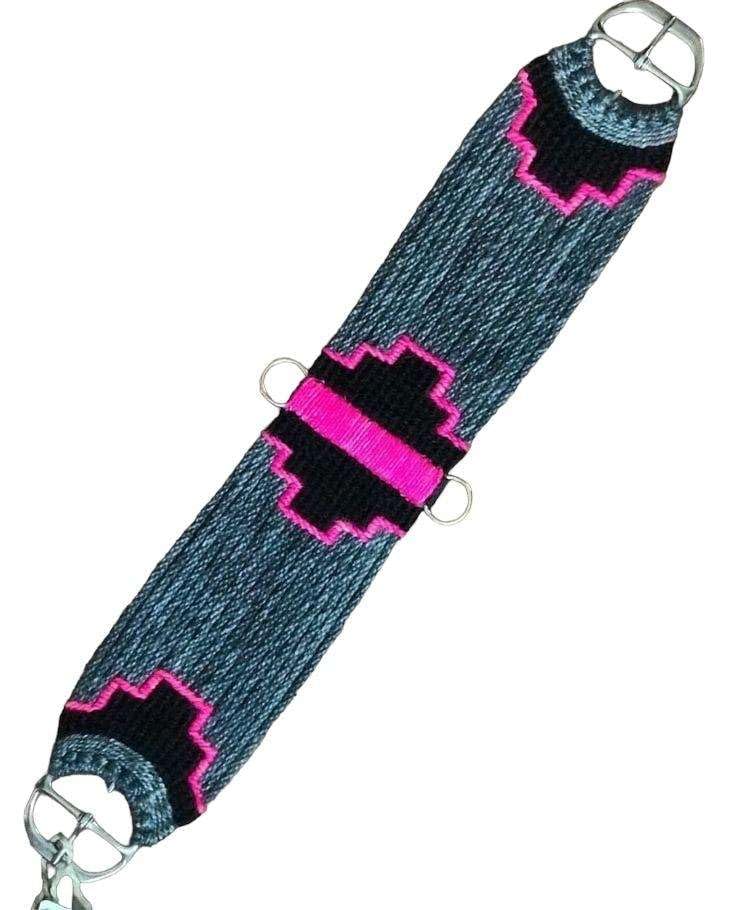 Chevalβs Western Mohair Wool Horse Cinch, Saddle Cinch with Stainless Steel Buckles, Breathable & Durable Equestrian Tack for Trail Riding, Barrel Racing, Rodeo Gear, Roping- Grey & Pink, 32"