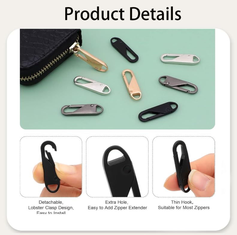 ZIBUYU® 10 Pack Metal Zipper Pulls for Repair & Replacement 1