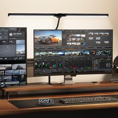 SAIMAND Led Desk Lamp for Home Office,Smart Double Head Computer Monitor Table Clip Lamp,Eye-Care Architect Light, 5 Color Flexible Adjustable Lighting Table Lamp for Study Drafting Task lamp