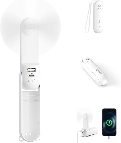 Vista 12 de Mini ventilador de mano, recargable por USB, 3 en 1, ventilador personal con cargador de batería, linterna LED, pequeño ventilador de bolsillo Azul