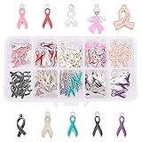PandaHall Elite 60 Pcs Alloy Ribbon Pendants Enamel Awareness Dangle Charms Beads 10 Styles for Jewelry Making Mixed Colors