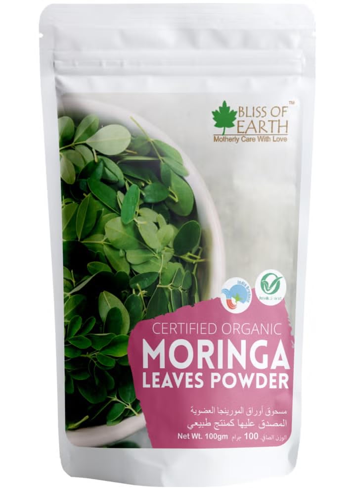 Bliss of Earth Moringa Leaves Powder, Organic Herbal Superfood, Antioxidant-Rich, Supports Digestion & Immunity, Perfect for Tea & Smoothies, 100g