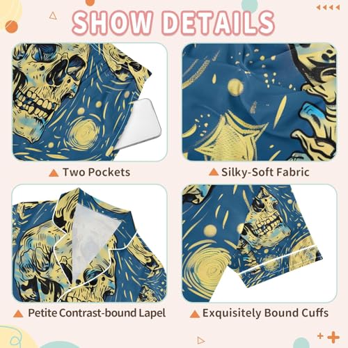 senya Skeleton Face Satin Summer Pajama Sets Silk Short Sleeve Button Down Sleepwear3