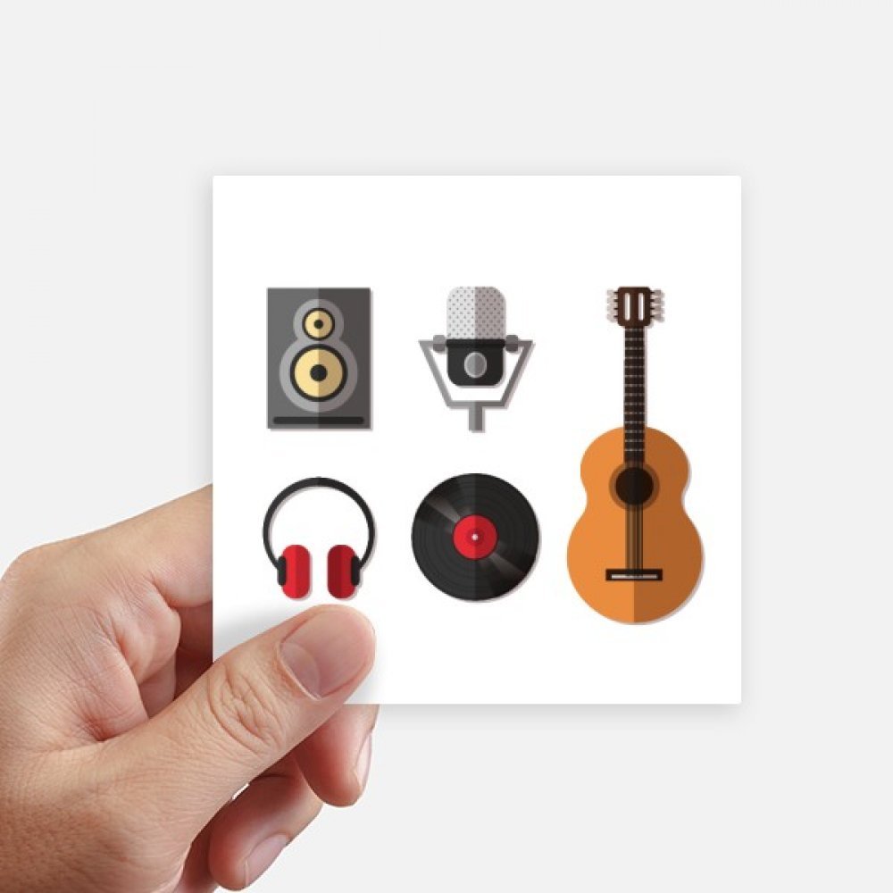 Autocollant guitare casque CD micro musique motif carré pour mur et pc portable 8pcs