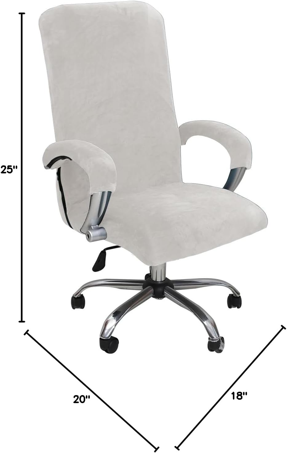 Velvet Office Chair Cover with Arm Covers - Stretch Computer Desk Chair Cover for Universal Boss Swivel and Gaming Chairs (Large, White)