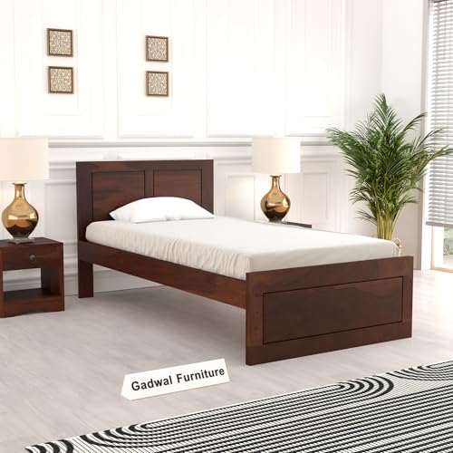 Image of Solid Sheesham Wooden Bed 6X4 Bed Single Bed Without Storage for Bedroom - Single Cot Wooden BedSingle Size for Living Room Guest Room - 12 Month Warranty (Noah Walnut)
