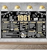 65th Birthday Decorations Back in 1961 Banner Backdrop for Women Men, Black Gold Happy 65 Birthda...