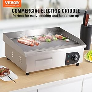 VEVOR Commercial Electric Griddle, 22", 1600W Countertop Flat Top Griddle, Stainless Steel Teppanyaki Grill w/Iron Cooking Plate, 122-572℉ Adjustable Temp Control 2 Shovels & Brushes, 110V VEVOR Commercial Electric Griddle 22 1600W Countertop Flat Top Griddle Stainless Steel Teppanyaki Grill wIron Cooking Plate 122 572 Adjustable Temp Control 2 Shovels Brushes 110V