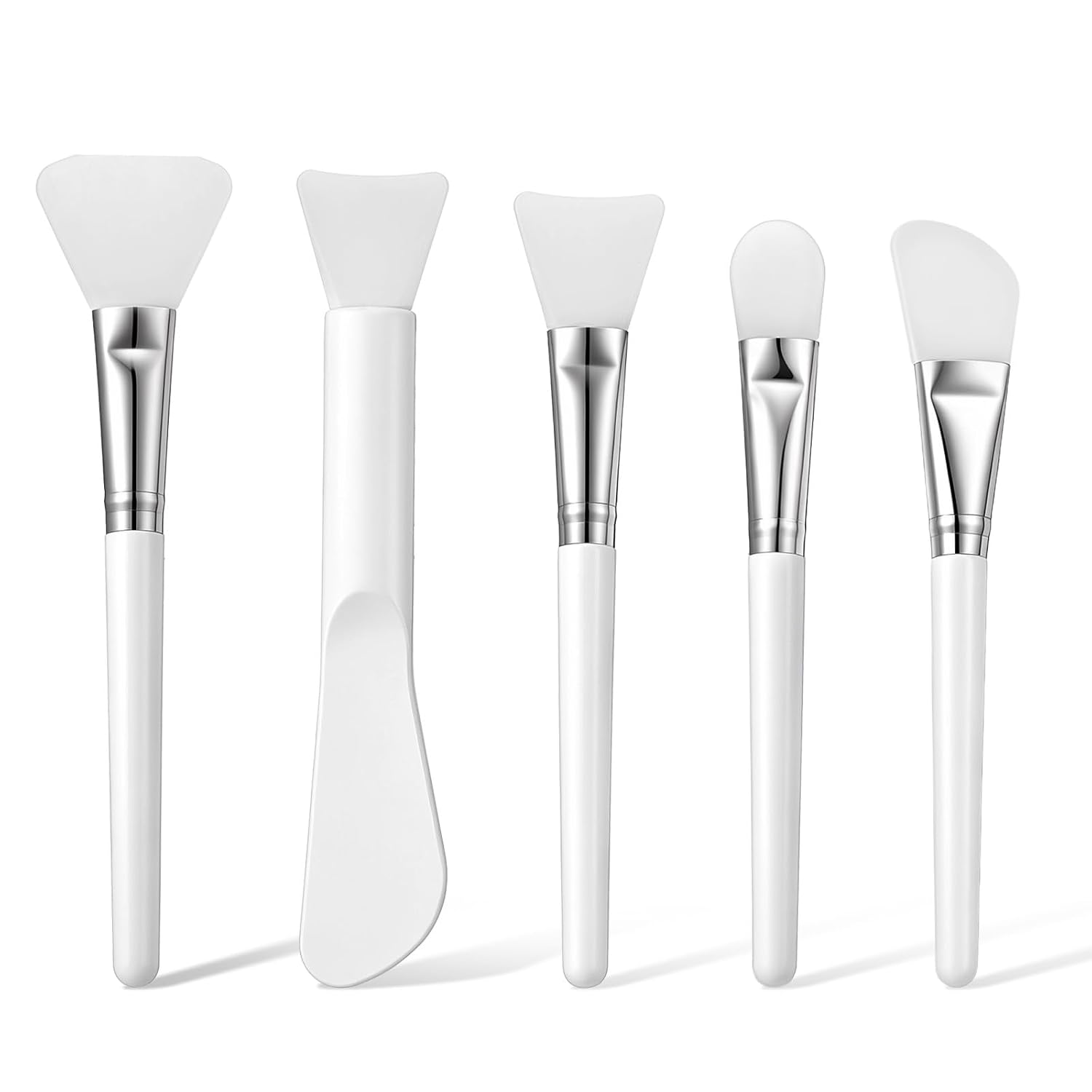 5 Pcs Silicone Mask Applicators, Soft Flexible Facial Brushes Face Mask Makeup Brushes Hairless Beauty Applicator Tool Set for DIY Clay Mud Masks, Sleeping Gel, Body Lotion and Butter (White)