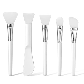 5 Pcs Silicone Mask Applicators, Soft Flexible Facial Brushes Face Mask Makeup Brushes Hairless Beauty Applicator Tool Set for DIY Clay Mud Masks, Sleeping Gel, Body Lotion and Butter White