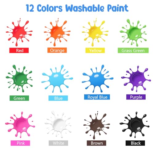ABEIER Abwaschbare Farben für Kinder, 12 Farben, 59 ml Temperafarbe-Set für Kinder, leicht abwaschbare, ungiftige Acrylfarben für Poster, Kunst und Projekte