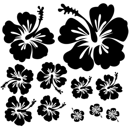 Finest Folia Dekoaufkleber Hibiskus Blumen Home Deko Aufkleber zuhause Sticker wohnen Toilettendeckel Kühlschrank Laptop Toilette selbstklebend K165 (01 Schwarz)