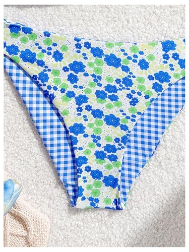 Image of RoseSeek Girl's 2 Piece Swimsuits Floral Gingham Halter Triangle Wireless Bikini Bathing Suit
