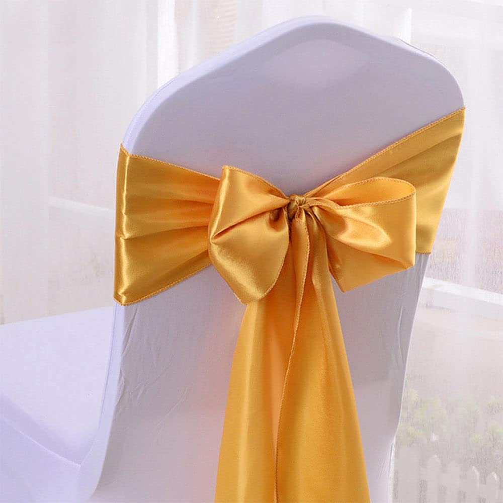 VVW&LIU 25 Teile/los Seidensatin Band Bogen Stuhl Schärpen Band Schmetterling Krawatten Für Bankett Hochzeit Dekoration Stuhl Band, Gold, h