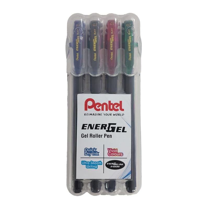 Image of Pentel EnerGel 0.7mm Roller Gel Pen | Quick Dry Ink For Smudge-Free Writing | Lightweight Gel Pen For Smooth Writing Experience (Blue, Red, Green & Black Ink)