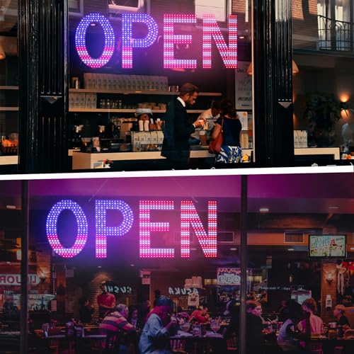 Image of LED Open Signs for Business, 40 inchL x 14 inchW Inch Large Led Open Sign with 3 Scene Modes, Ultra Bright Adjustable Open Light Up Sign Led for Storefront (US Flag)