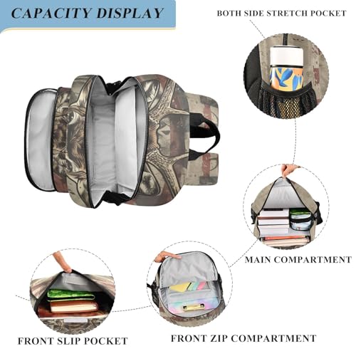 Backpack American Flag Deer Head Travel Laptop Daypack Shoulder Bag Book Bag Daypack with Reflective Strip 12.9 ×17.7 In4