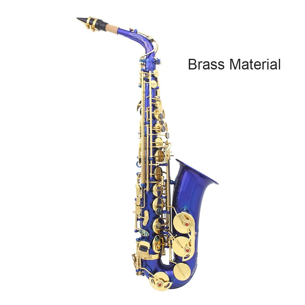 Saxofón Alto Latón Lacado Azul Mi Saxo Plano Instrumento Musical de Viento de Madera Tallado a Mano para Principiantes para Tocar Instrumentos Musicales