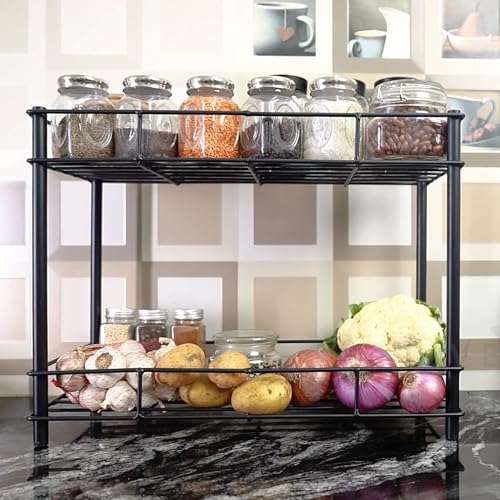 Image of D&V Engineering 2-Tier Metal Kitchen Storage Rack | Countertop Organizer Shelf & Spice Rack, Multipurpose Pantry and Cabinet Shelf Organizer