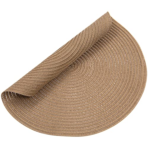 Image of SHACOS Round Placemats Set of 4 Woven Braided Kitchen Table Placemats 15 inch Round Place Mats Washable Table Mats Indoor Outdoor, Brown