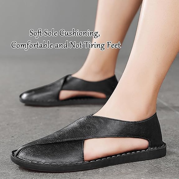 Soulario Leather Sandals for Men, 2025 New Mens Dress Sandal, Sofe Sole Flat Cut-Out Sandals3