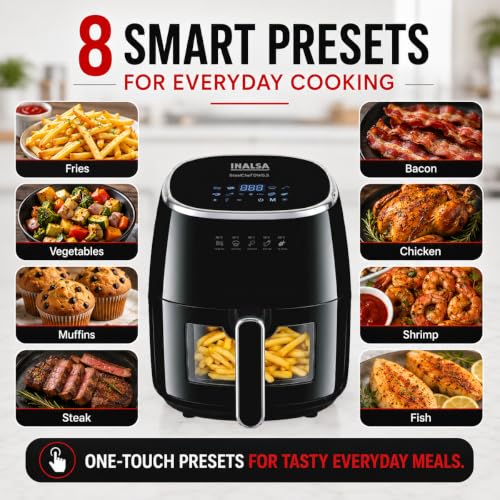 Image of INALSA Air Fryer with Stainless Steel Basket| Non Toxic|5.5 ltr & 1600 Watt| SteelChef DW5.5