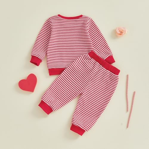 Image of VISGOGO Baby Boy Clothes Toddler Fall Winter Outfit Sweater Toddler Boy Striped Clothes 6 12 18 Months 2 3T 4T Pant Set