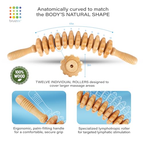 Image of Bruizex Wood Therapy Massage Tool, Lymphatic Drainage Massage Roller Stick - Leg, Back & Thigh Muscle Roller for Post Liposuction & Fibrosis Treatment, 360 Lipo, Tummy Tuck & BBL, Lipo Foam