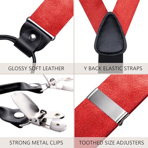 Image of Dubulle Suspender and Bow Tie for Men Paisley Solid Mens Suit Braces Pretied Bowtie and Handkerchief Cufflinks Formal Wedding