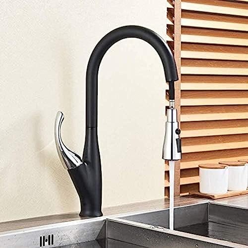 Robinet de douche de cuisine extensible noir chrome à poignée unique
