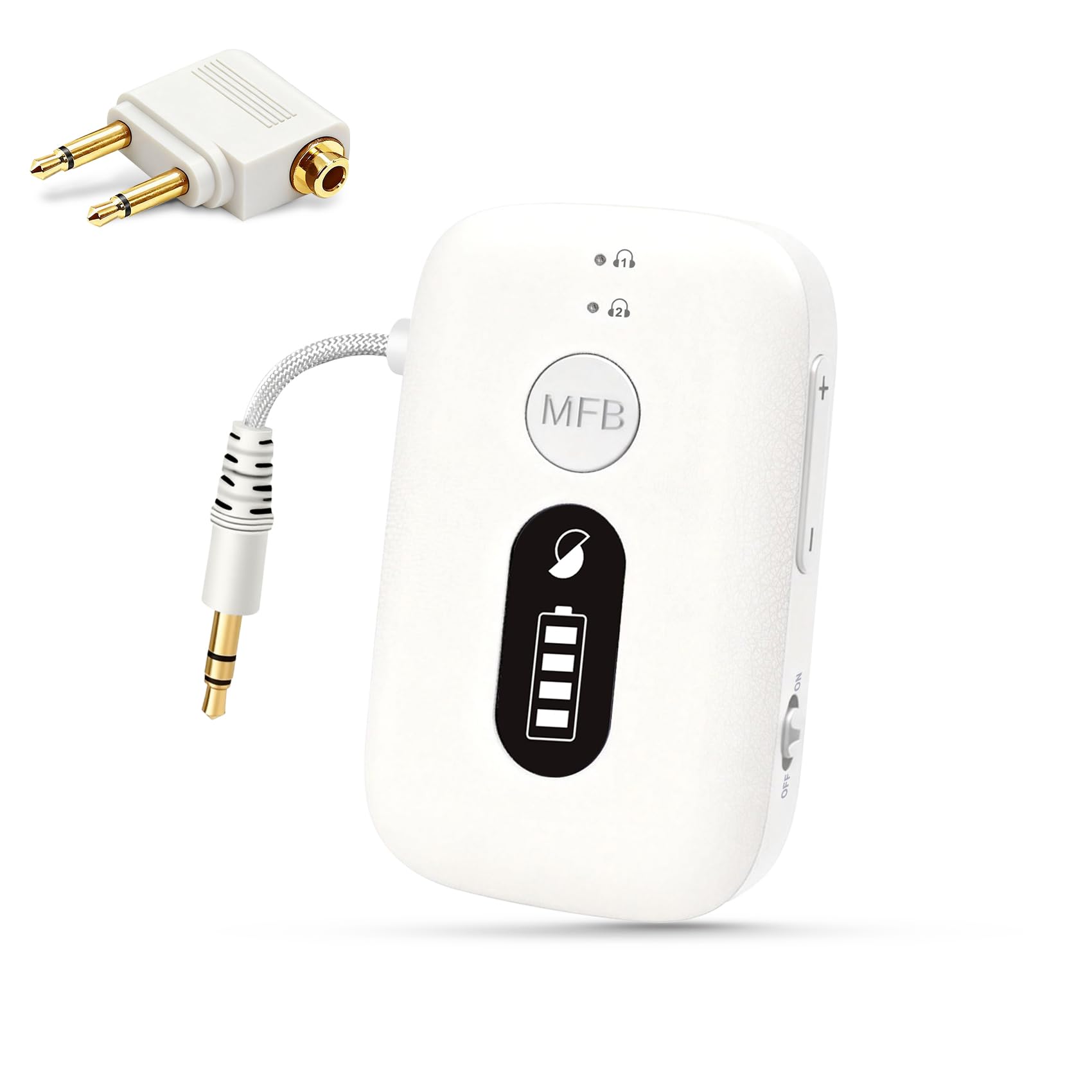 SIMOLIO Bluetooth Transmitter for Airplane, 20 Hr Battery, Supports 2 Earbuds/Wireless Headphones, 3.5mm AUX Wireless Audio Transmitter for TV, Gym Equipment, Controller, MP3 Player