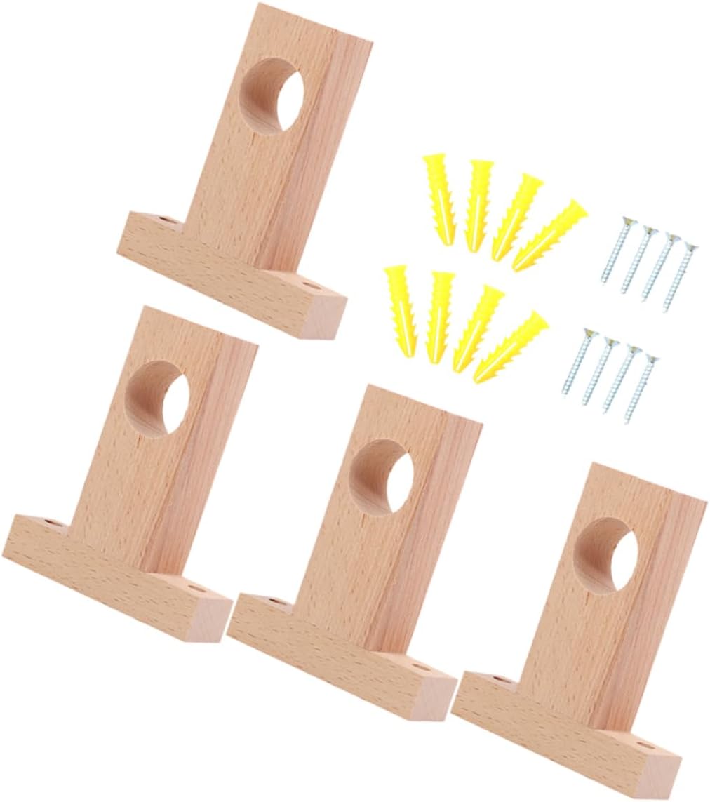 ERINGOGO 4Pcs Wooden Curtain Rod Holders Brackets Easy to Install Curtain Rod Support for Living Room Bedroom and Office Sturdy Design for