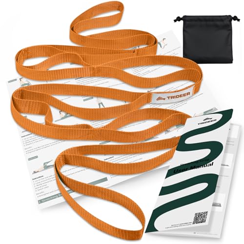 Trideer Stretching Strap Yoga Strap for Physical Therapy, 10 Loops Yoga Straps for Stretching, Non-Elastic Stretch Strap for Pilates, Exercise, Stretch Band for Women & Men (Orange)