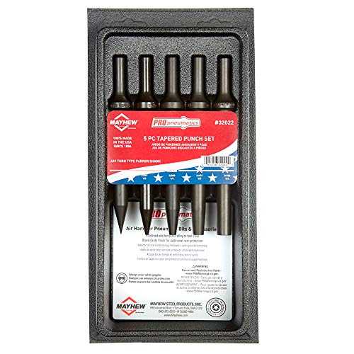 Image of Mayhew Tools 32022 Pneumatic Taper Punch Set, Black Oxide Finish, 5-Piece