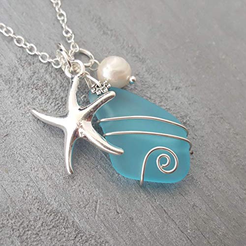 Yinahawaii Handmade In Hawaii, Wire Wrapped Turquoise Bay Blue Sea Glass Necklace thumb #4