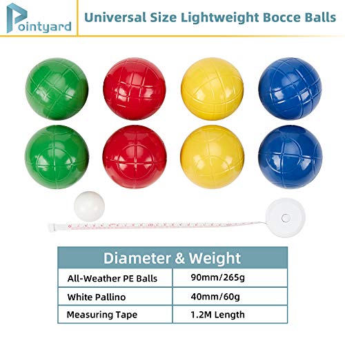 image for Pointyard 90mm Bocce Ball Set with 8 PE Balls, 1 Pallino, Carrying Bag