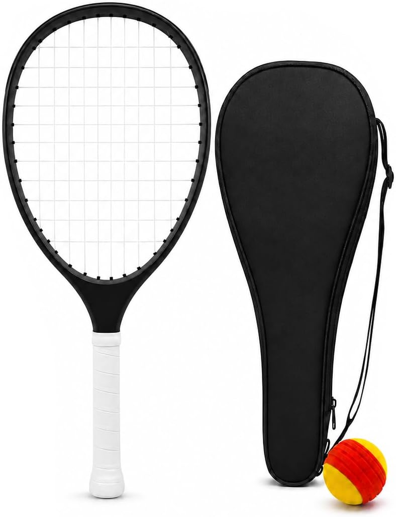 TYPTI Carbon Fiber Racket & Ball Set, Includes Ball & Carry Bag, Outdoor Indoor Backyard Family Game for Teens & Adults (Black)